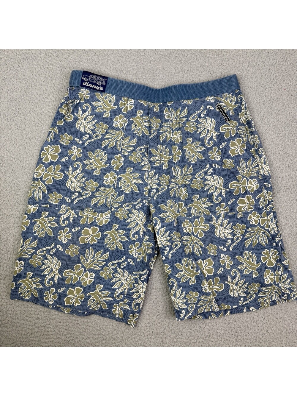 Vintage Jimmyz Mens Shorts 34 Blue Green Floral Belted Surf Skate 80s 90s